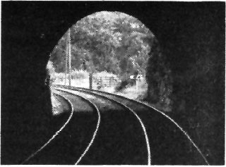 Curved track from tunnel mouth