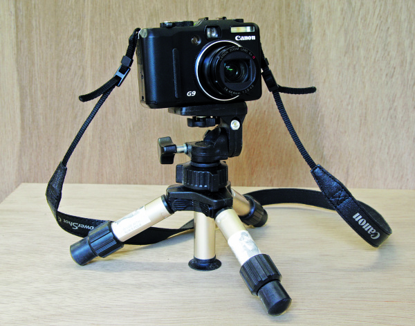 Camera on
										       pocket tripod